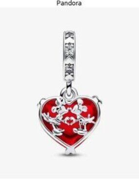 Pandora Disney Mickey & Minnie Mouse Kiss Red Murano Glass Dangle Charm